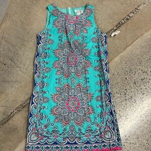 Maggy London Turquoise Floral-Print Sleeveless Shift Dress